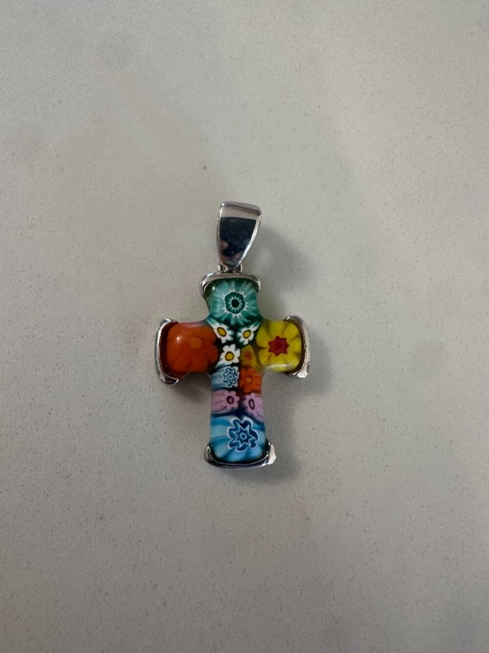 Millefiori Murano Cross Pendant by Alan K 9.25 Silver